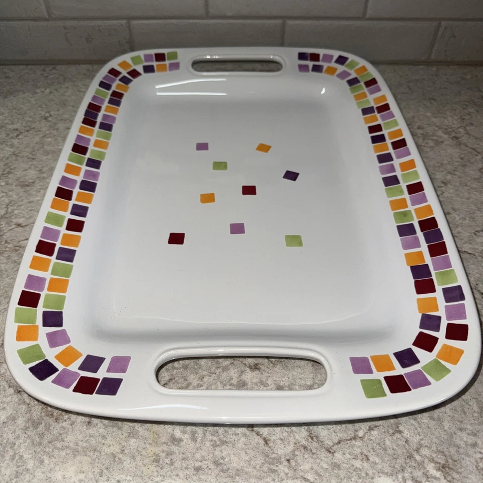 Pampered Chef Simple Additions Large Handled Serving Platter Multicolor Squares  - Image 2 of 4