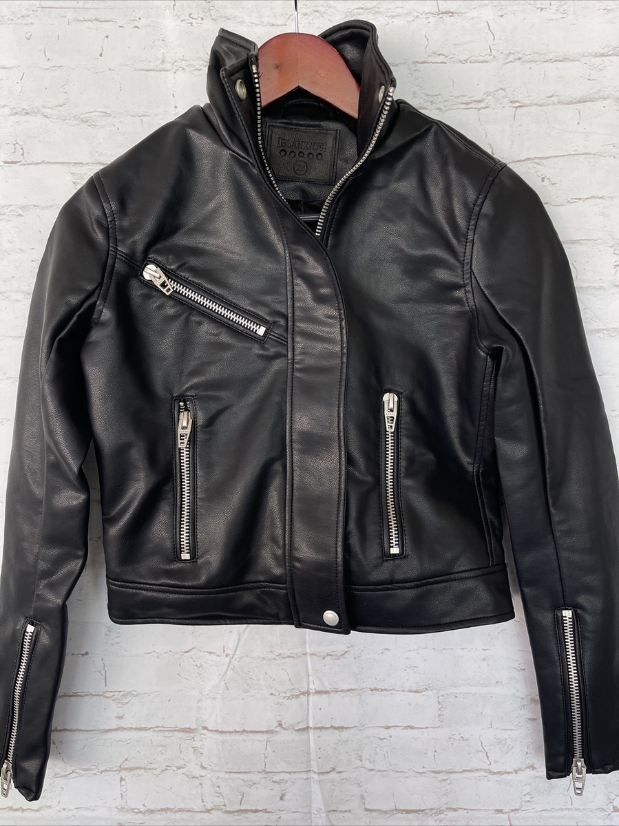 NEW BLANKNYC Denim Faux Leather Full Zip Moto Jacket - Black