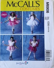 McCalls 6906 EASY Girls Tutu Wings Wand Headpiece Costumes Sewing Pattern Sz 2-5