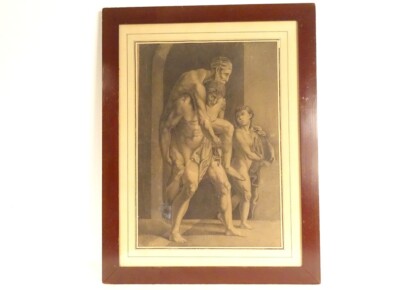 Mythological Drawing after Raphael Aeneas Anchises and Ascanius Signed 1820 19th
