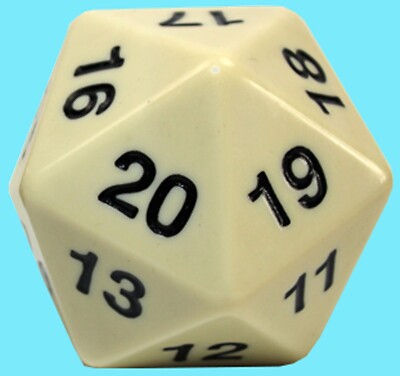 Koplow Games 55mm D20 Opaque Ivory Black Countdown Die Life Counter Spindown