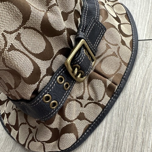 Authentic COACH Signature Logo Leather Strap Bucket Hat /brown beige/ Size S - Picture 2 of 16