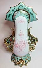 Large Antique Old Paris Porcelain Victorian Floral Gilt Mantle Vase. 15" T.