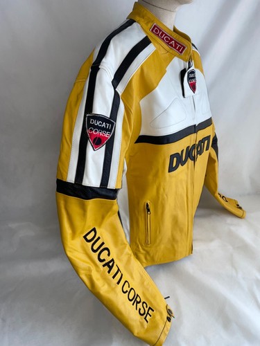 Men's Ducati Corse Yellow Classic Leather Motorcycle Jacket 3XL - Picture 4 of 23