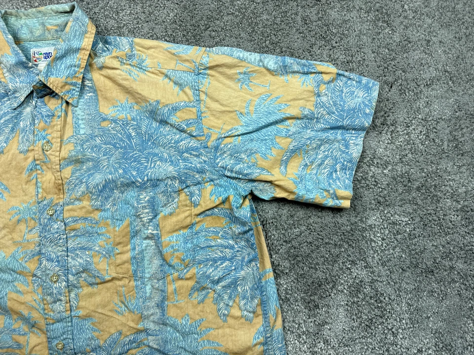 Camisa Hawaiana Reyn Spooner Grande Azul Amarillo Estampado de Palmeras Con Botones Para Hombres Foto 2 de 4