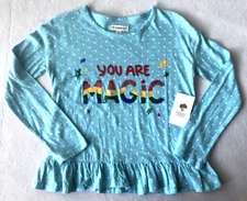 Tucker + Tate Girls You Are Magic Graphic Polka Dot Ruffle Top in Teal Size 7
