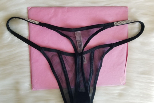 VICTORIA'S SECRET VERY SEXY SHEER SHINE SHINE STRAP MESH THONG PANTY SMALL BLACK - Picture 12 of 14