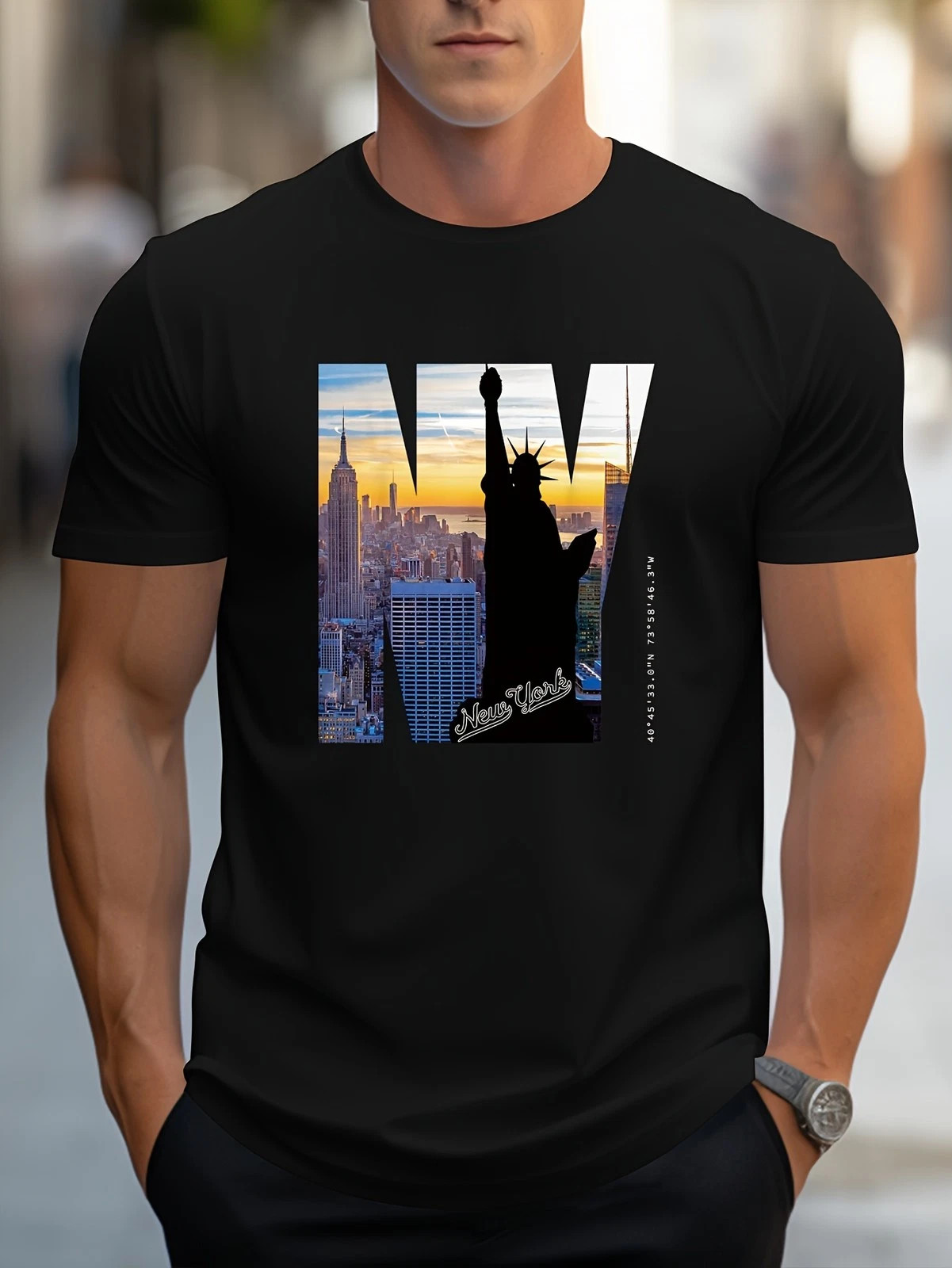NY Skyline Statue of Liberty Graphic T-Shirt New York City Unisex Tee
