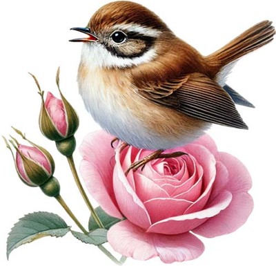 Frühling Spatz Vogel rosa Rose Wandbild Schlafzimmer Dekor Vinyl Aufkleber Abziehbild 6 Größen
