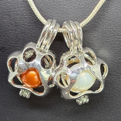 925 Sterling Silver Double Paw Print Cage Real Pearls 18" Animal Lover Pet Artsy