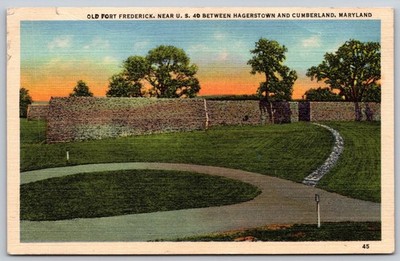 Old Fort Frederick MD Postcard US 40 Hagerstown Cumberland Stone Walls AA665