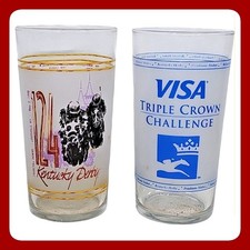 Set of 2 Vintage Kentucky Derby 124 Glass Visa Triple Crown Challenge Cups EUC