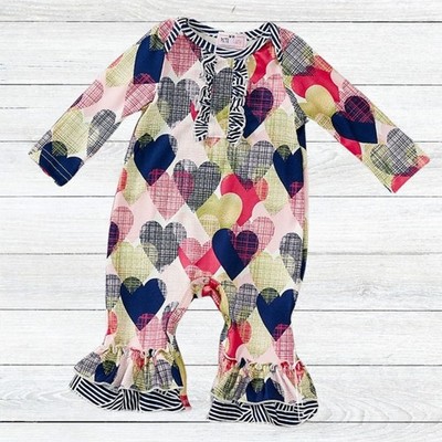 PETE + LUCY Geo Hearts Ruffle Long Sleeve Romper 18-24 months NEW Valentine