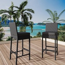 2pcs Bar Chair Stool w/ Cushion Kitchen Barstool Patio Wicker Chair Height Stool