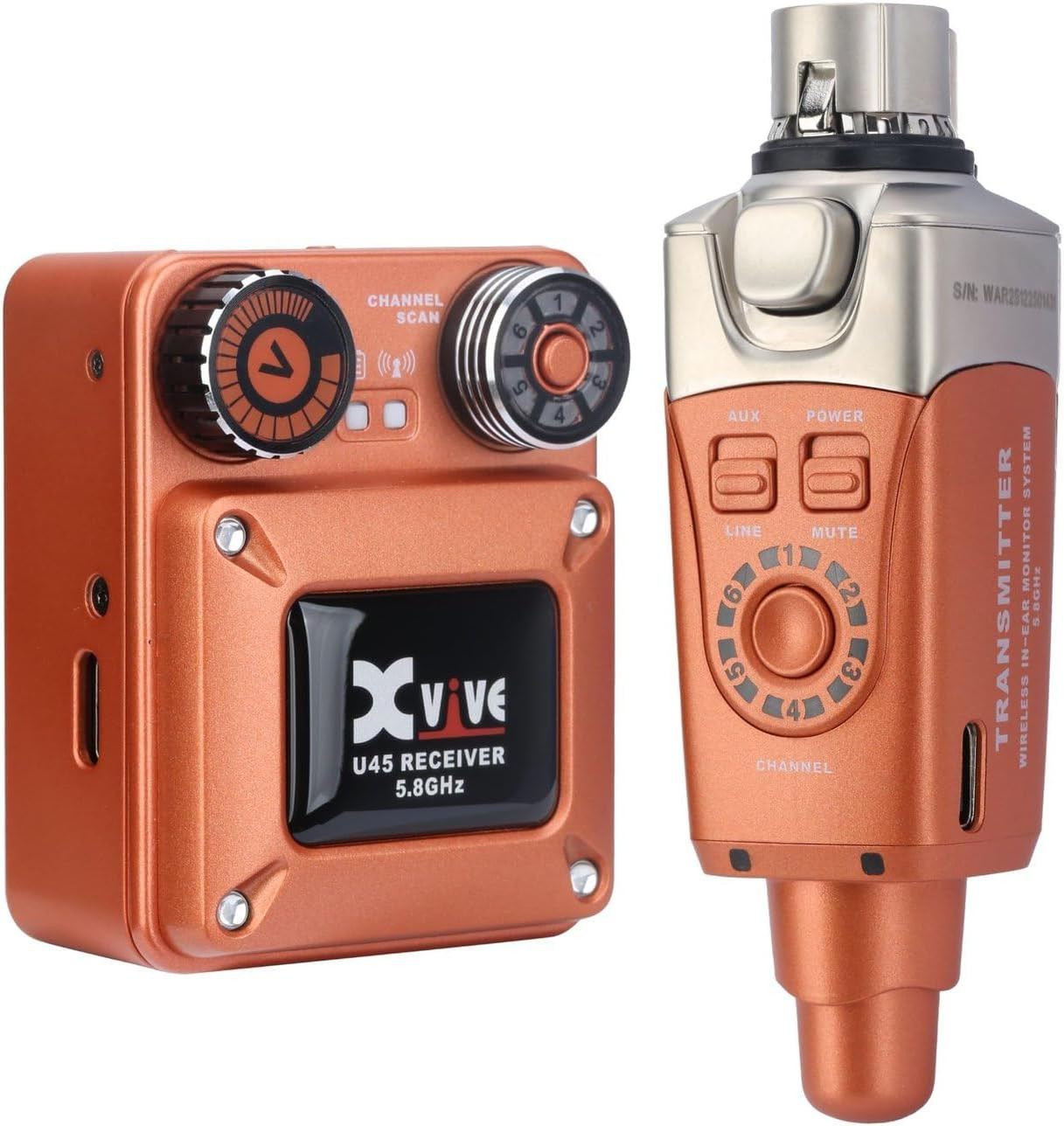 XVIVE U45 Wireless in Ear System Orange retour de scène sans fil UHF pour guitare et chant