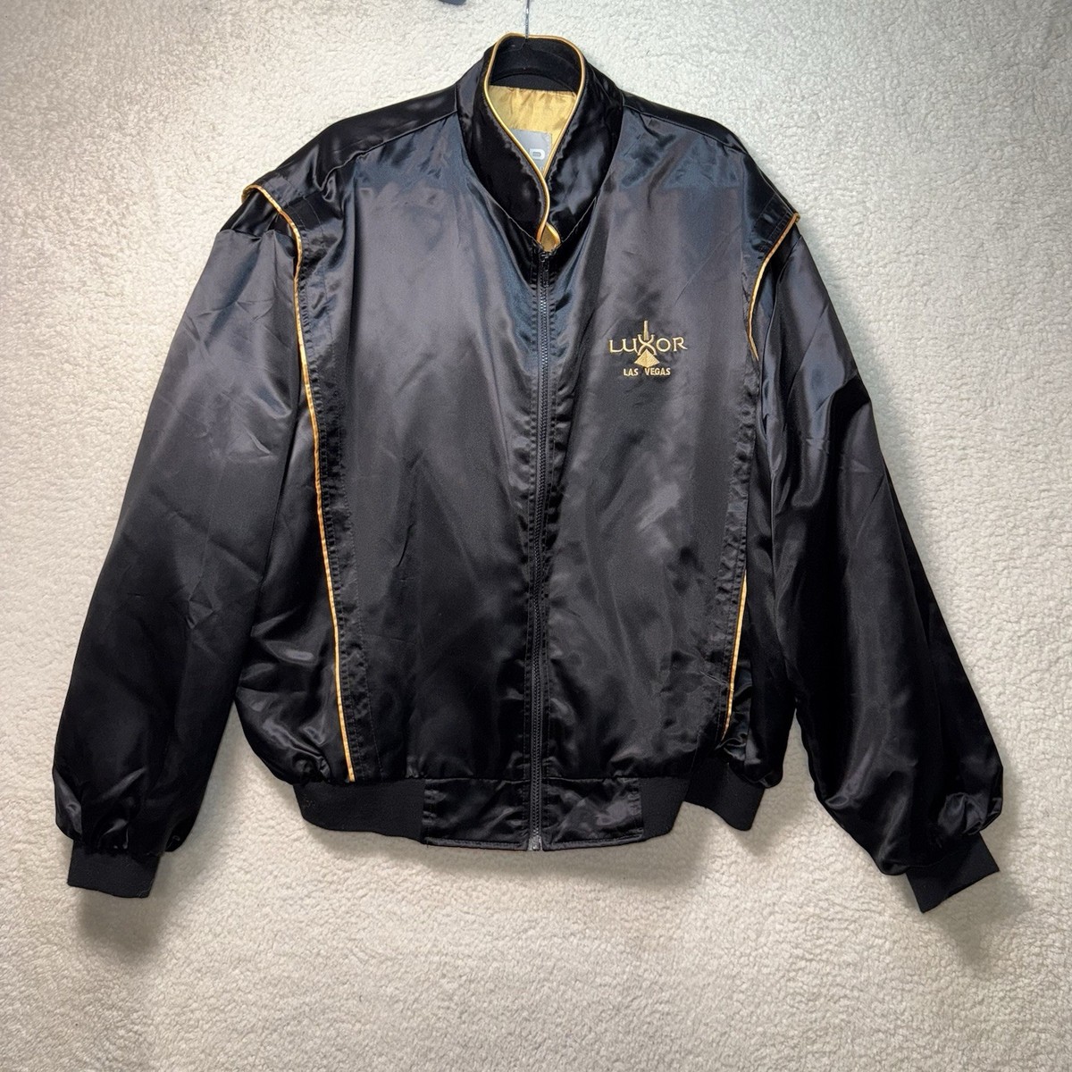 Vintage Luxor Satin Bomber Jacket Mens XXL Black Made USA