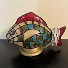 VTG Tiffany Style Stained Glass Fish Accent Plastic Lamp Night 9x6 TESTED-WORKS