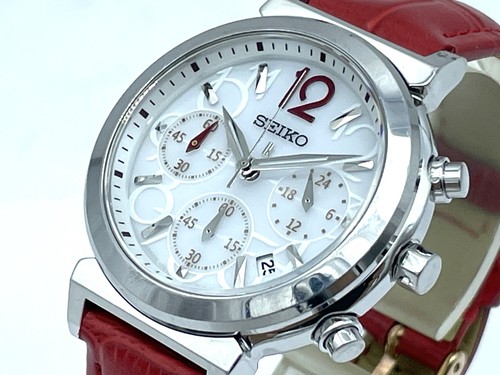 SEIKO LUKIA Solar Ladies Chronograph Quartz Watch White Dial New Band V175-0AJ0