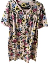 Adonna Women Waffle Pink Floral Knit Housecoat Snap Up front Pockets Robe Sz-M