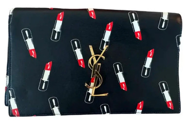 Original YSL Clutch / Pochette   Schwarz mit Lippenstift-Print   Saint Laurent P
