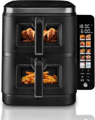Swan SD10522BLK 11L Twin Stack Luftfritteuse, Swan Cyclone Technologie, zwei 5,5L Körbe