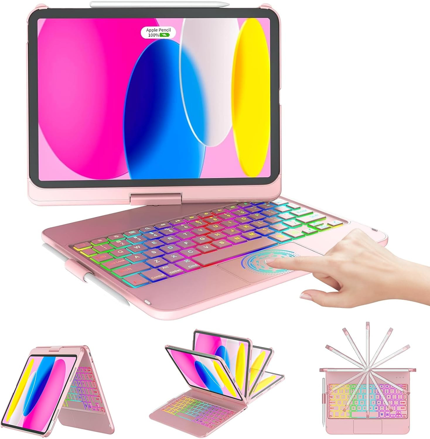 for Ipad (A16) 11Th 10Th Generation Case with Keyboard - 7 Color Backl