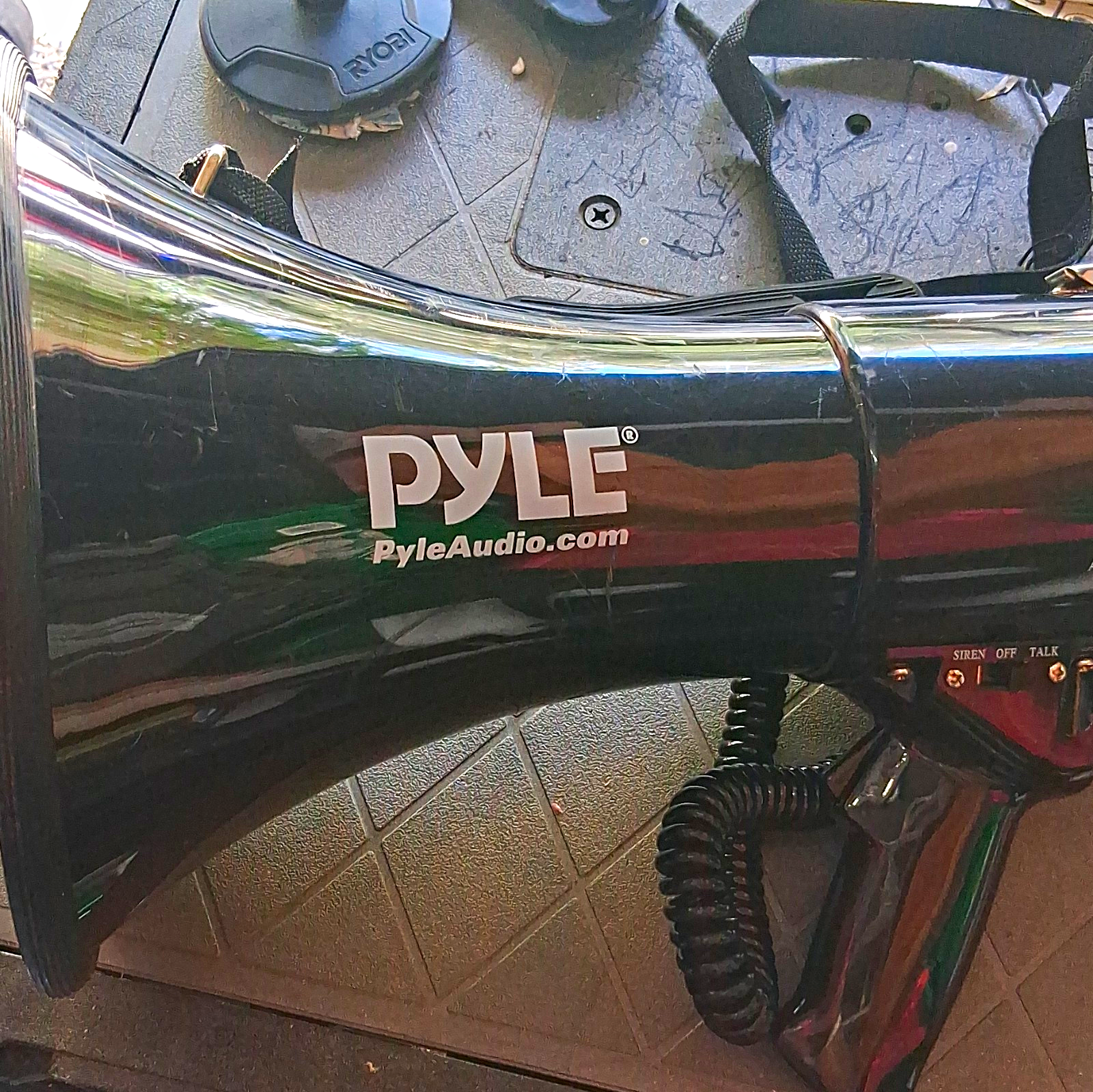 Pyle Black Megaphone Bullhorn PA Speaker w/ Wired Mic, Shoulder Strap