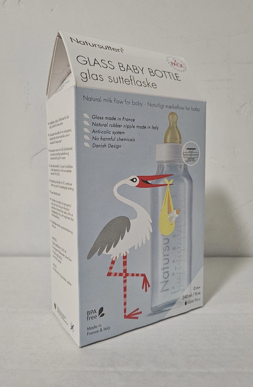 Natursutten Glass Baby Bottles 8oz (2-Pack) Anti Colic Newborn Feeding Milk
Opens in a new window or