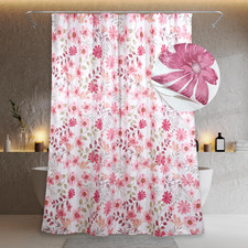 Pink Floral Glitter Shower Curtain: Sparkle Farmhouse Boho Spring Botanical Deco