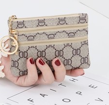 Men's Women's Genuine Leather Coin Purse Mini Pouch Change Wallet with Keychain