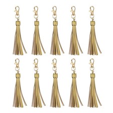 10pcs PU Leather Tassels 6" Keychain Tassel with Lobster Swivel Bright Gold