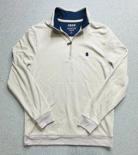 IZOD Sweater Womens Small Beige Pink Quarter Zip Fleece Performance Stretch Lady