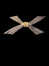 Vintage Crowned PD Premier Designs Goldtone & Silver Crossed Ribbons Brooch