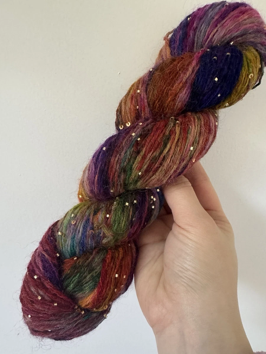 Hand Dyed Superwash Merino Wool Yarn Sport Light Worsted Sparkly Beaded 100g255m