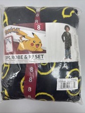 Pokemon  Boys 3-Piece Super Soft Hooded Robe  PJ NWT Set Size 8