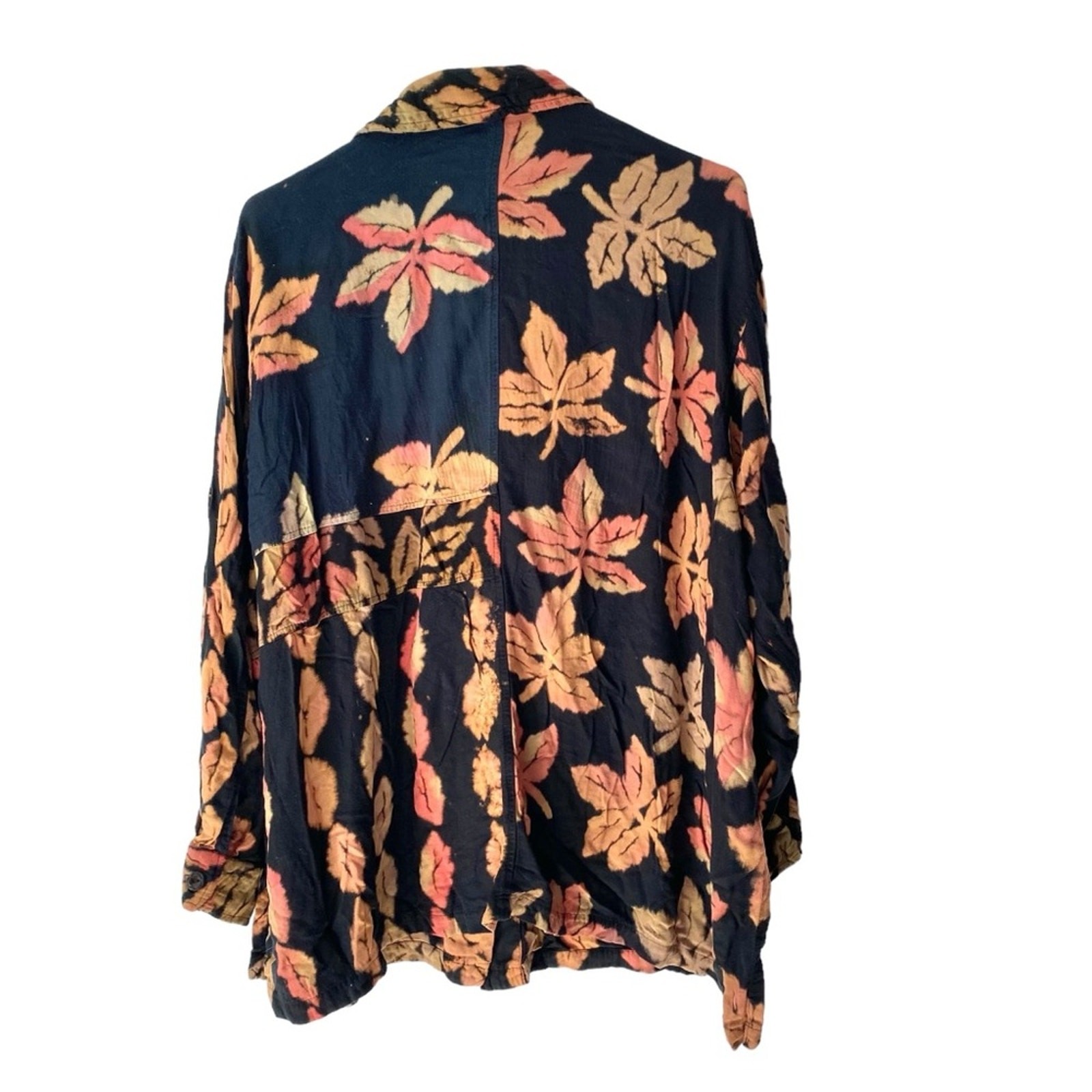 Winter Sun Black Leaf Print Button Down Rayon Shi… - image 3