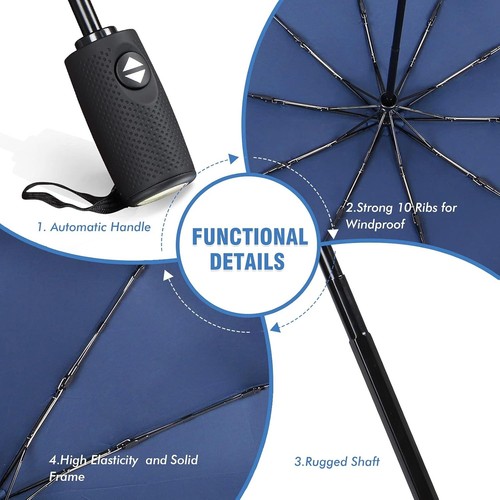 Automatic Folding Umbrella Auto Open Close Travel Windproof Anti-UV w/ 12 Ribs - Picture 4 of 5