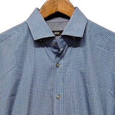Hugo Boss Mens Sz M Slim Fit Blue Micro Geometric Long Sleeve Button Down Shirt