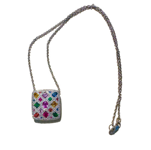 Estate Alison Kaufman 14k White Gold Sapphires and Diamond Pendant Necklace