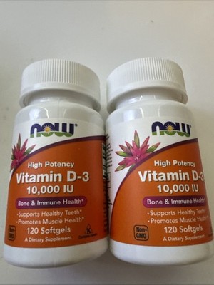 2 NOW Foods Highest Potency 10,000 IU Vitamin D-3 - 120 Softgels 07/2027