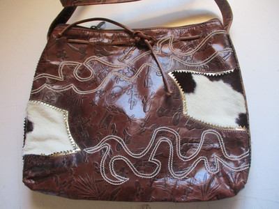 Carlos Falchi Fatto a Mano Boho Handbag fur on Purse western tooled leather