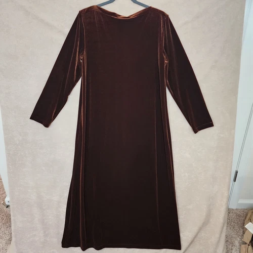 VALENTINO Maxi abito vintage J. Jill marrone velluto manica lunga taglia Med grunge capriccioso