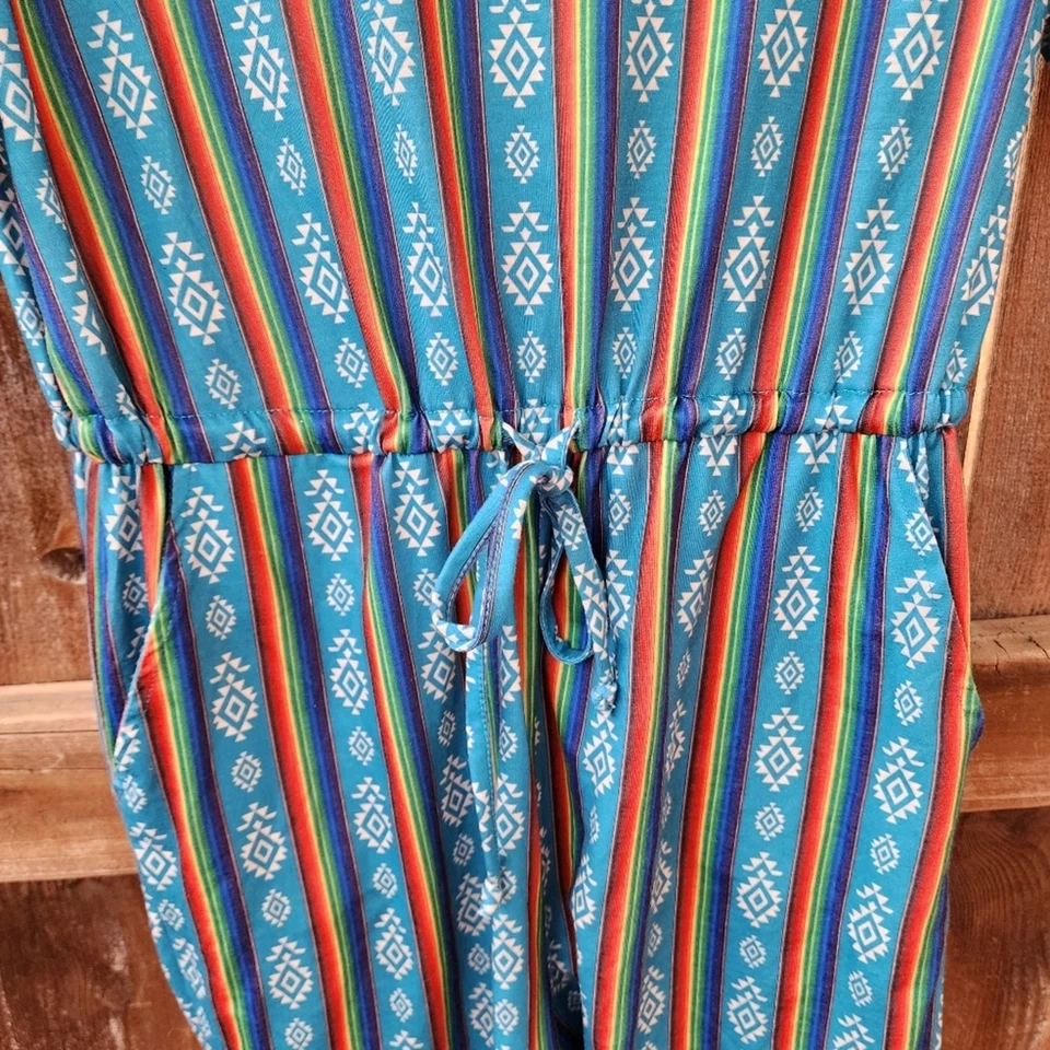 Pantalones Cortos Lucky & Blessed L&B Southwest Serape Rayas Mameluco Turquesa Talla Pequeña Foto 3 de 4