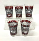 Lot of 5 1970's Vintage Tiffany Style Red Floral Coca Cola Glasses