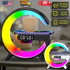 Smart Wireless Fast Charger, Speaker & Night Light – 3-in-1 Alarm Clock RGB