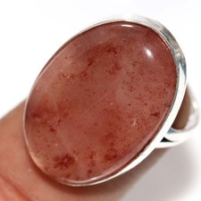 Strawberry Quartz 925 Silver Plated Ring US 6.5 Handmade Gemstone Jewellery GW