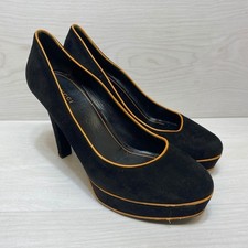 Gucci Black Suede Platform Pumps Womens Round Toe Heels Size 39.5 Italy