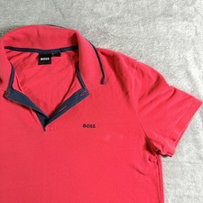 BOSS Men's Red Short Sleeve Collared Polo Shirt Size L Read 