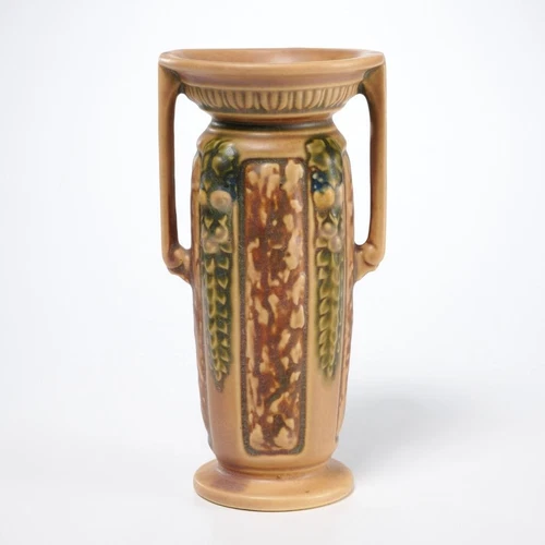 Antique Roseville Pottery Florentine Flower Bud Vase Handles 7" Vintage