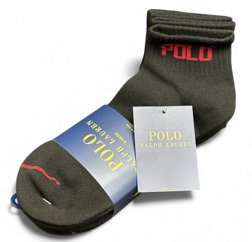 Polo Ralph Lauren Everyday Low-Cut Socks 8 Pack Mens Fits Shoe Size 6-12.5 Black